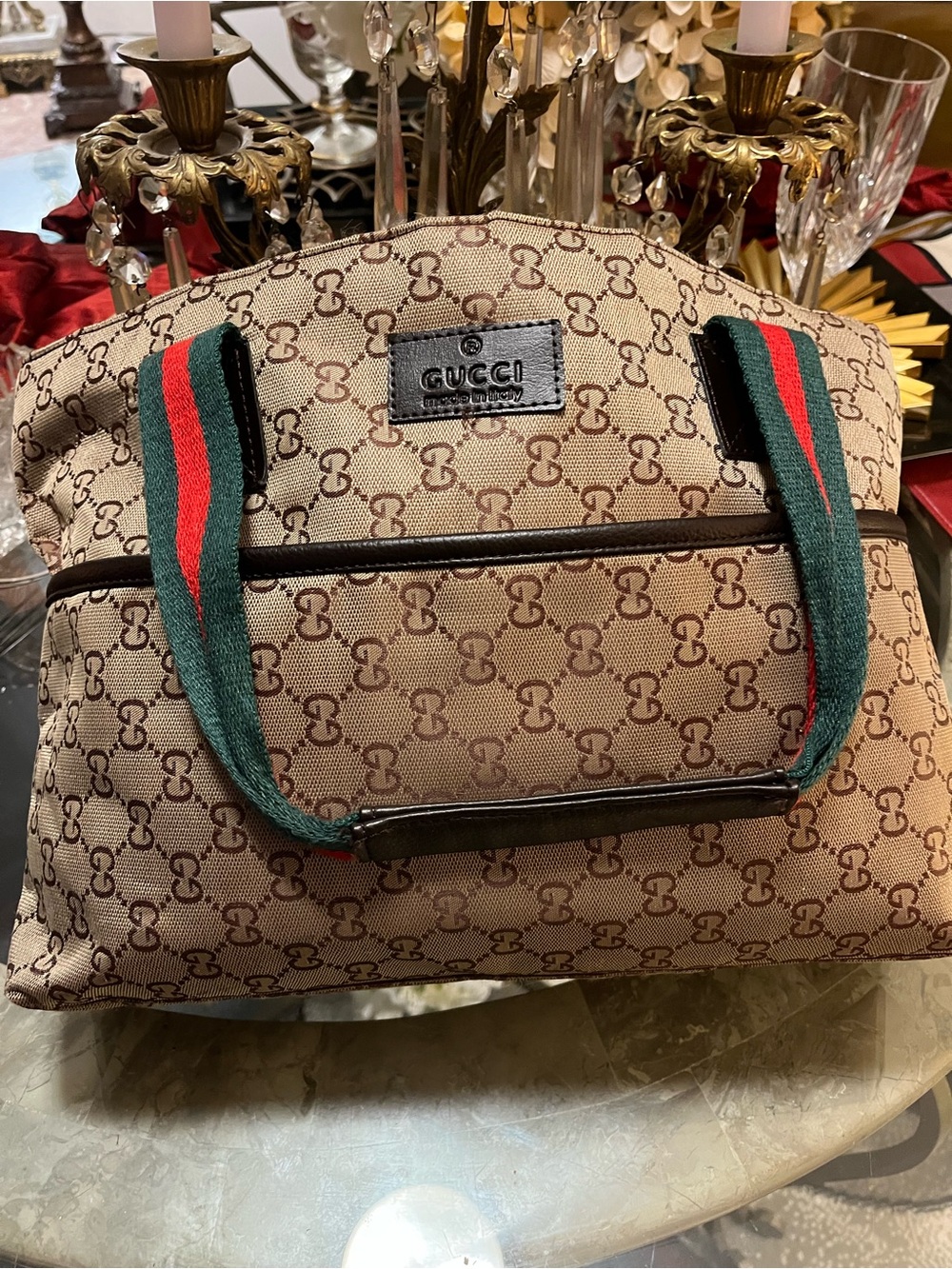 👁️Brown GG Canvas Tote Stripe Handles👁️read description below